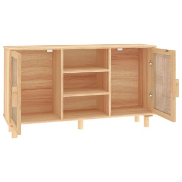 vidaXL Συρταριέρα Καφέ 105x30x60cm Μασίφ Πεύκο & Φυσικό Ρατάν 1 τεμ.