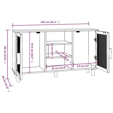 vidaXL Συρταριέρα Καφέ 105x30x60cm Μασίφ Πεύκο & Φυσικό Ρατάν 1 τεμ.
