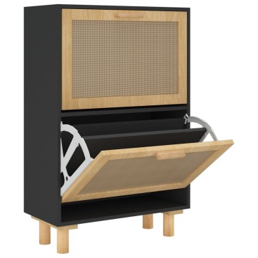 vidaXL Παπουτσοθήκη Μαύρη 52x25x80cm Επεξεργασμένο Ξύλο&Φυσικό Ρατάν