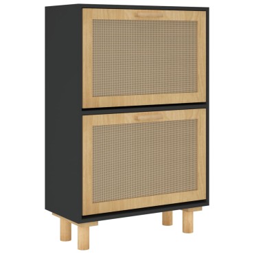 vidaXL Παπουτσοθήκη Μαύρη 52x25x80cm Επεξεργασμένο Ξύλο&Φυσικό Ρατάν