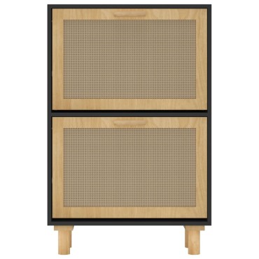 vidaXL Παπουτσοθήκη Μαύρη 52x25x80cm Επεξεργασμένο Ξύλο&Φυσικό Ρατάν