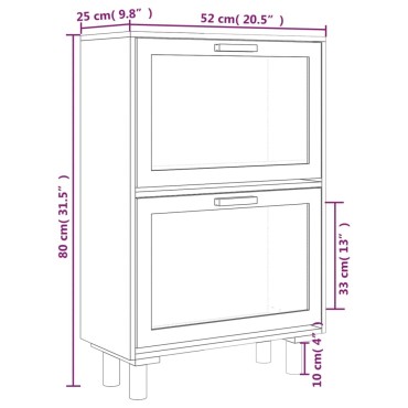 vidaXL Παπουτσοθήκη Μαύρη 52x25x80cm Επεξεργασμένο Ξύλο&Φυσικό Ρατάν