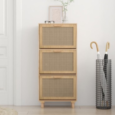 vidaXL Παπουτσοθήκη Καφέ 52x25x115cm Επεξεργασμένο Ξύλο/Φυσικό Ρατάν