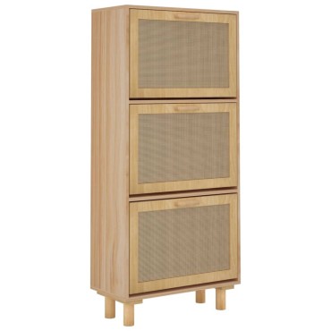 vidaXL Παπουτσοθήκη Καφέ 52x25x115cm Επεξεργασμένο Ξύλο/Φυσικό Ρατάν