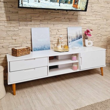 vidaXL Έπιπλο Τηλεόρασης MOLDE Λευκό 158x40x49cm Μασίφ Ξύλο Πεύκου