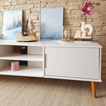 vidaXL Έπιπλο Τηλεόρασης MOLDE Λευκό 158x40x49cm Μασίφ Ξύλο Πεύκου
