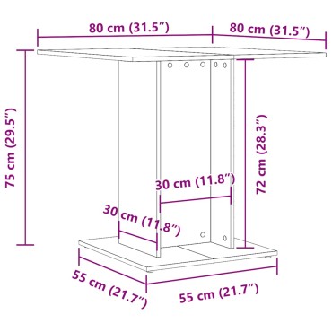 vidaXL Τραπεζαρία Καπνιστή Δρυς 80x80x75cm Επεξεργασμένο Ξύλο 1 τεμ.