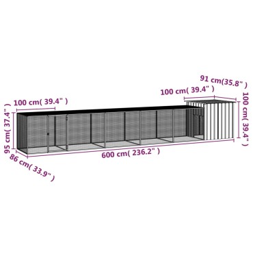 vidaXL Κοτέτσι - Κλουβί Γκρι 600x91x100 εκ. από Γαλβανισμένο Χάλυβα