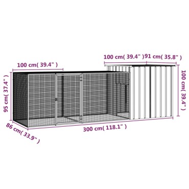 vidaXL Κοτέτσι - Κλουβί Ανθρακί 300x91x100 εκ. από Γαλβανισμένο Χάλυβα