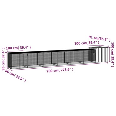 vidaXL Κοτέτσι - Κλουβί Ανθρακί 700x91x100 εκ. από Γαλβανισμένο Χάλυβα