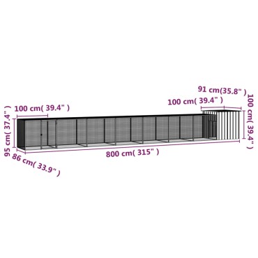 vidaXL Κοτέτσι - Κλουβί Ανθρακί 800x91x100 εκ. από Γαλβανισμένο Χάλυβα