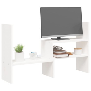 vidaXL Βάση Οθόνης Λευκή (39-72)x17x43 εκ. από Μασίφ Ξύλο Πεύκου