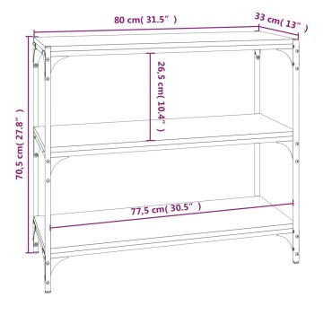 vidaXL Βιβλιοθήκη Γκρι Sonoma 80x33x70,5cm Επεξ. Ξύλο & Ατσάλι 1 τεμ.