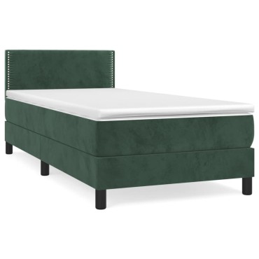vidaXL Κρεβάτι Boxspring με Στρώμα Σκούρο Πράσινο 100x200εκ. Βελούδινο