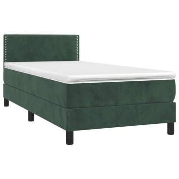 vidaXL Κρεβάτι Boxspring με Στρώμα Σκούρο Πράσινο 100x200εκ. Βελούδινο