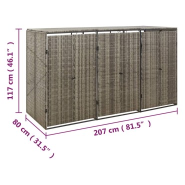vidaXL Πλαίσιο για Κάδο Απορρ. με Ρόδες Γκρι 207x80x117 εκ Συνθ. Ρατάν