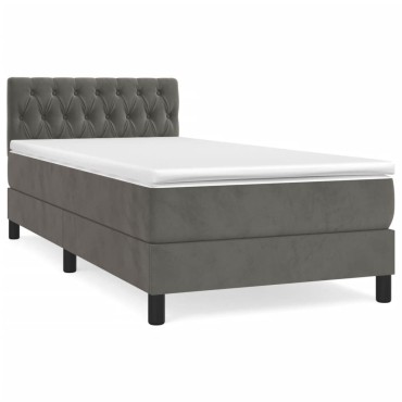 vidaXL Κρεβάτι Boxspring με Στρώμα Σκούρο Γκρι 90x190 εκ. Βελούδινο
