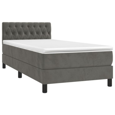 vidaXL Κρεβάτι Boxspring με Στρώμα Σκούρο Γκρι 90x190 εκ. Βελούδινο