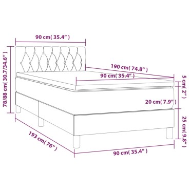 vidaXL Κρεβάτι Boxspring με Στρώμα Σκούρο Γκρι 90x190 εκ. Βελούδινο