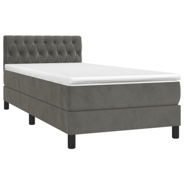 vidaXL Κρεβάτι Boxspring με Στρώμα & LED Σκ. Γκρι 90x190 εκ. Βελούδινο