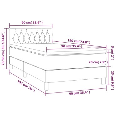 vidaXL Κρεβάτι Boxspring με Στρώμα & LED Σκ. Γκρι 90x190 εκ. Βελούδινο
