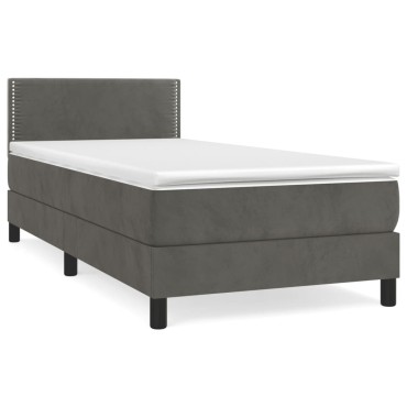 vidaXL Κρεβάτι Boxspring με Στρώμα Σκούρο Γκρι 90x190 εκ. Βελούδινο