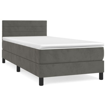 vidaXL Κρεβάτι Boxspring με Στρώμα Σκούρο Γκρι 90x190 εκ. Βελούδινο