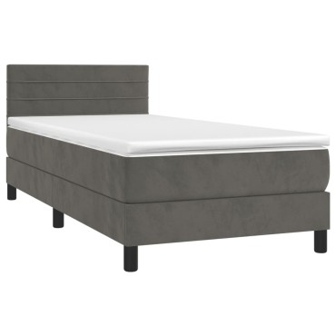 vidaXL Κρεβάτι Boxspring με Στρώμα Σκούρο Γκρι 90x190 εκ. Βελούδινο