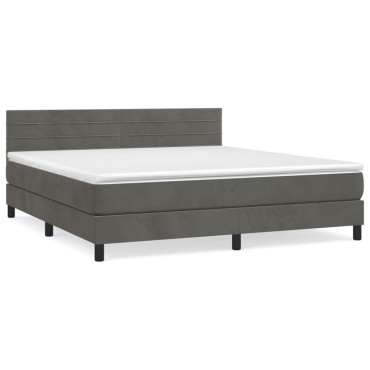 vidaXL Κρεβάτι Boxspring με Στρώμα Σκούρο Γκρι 180x200 εκ. Βελούδινο