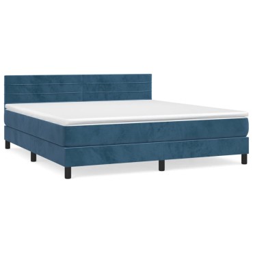 vidaXL Κρεβάτι Boxspring με Στρώμα Σκούρο Μπλε 180x200 εκ. Βελούδινο