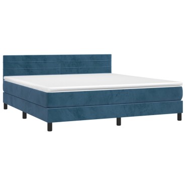 vidaXL Κρεβάτι Boxspring με Στρώμα Σκούρο Μπλε 180x200 εκ. Βελούδινο