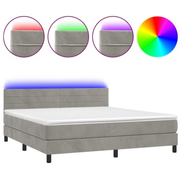 vidaXL Κρεβάτι Boxspring με Στρώμα & LED Αν.Γκρι 180x200 εκ. Βελούδινο