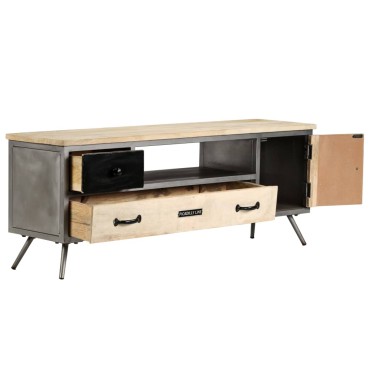vidaXL Έπιπλο Τηλεόρασης 120x30x45cm από Μασίφ Ξύλο Μάνγκο & Ατσάλι