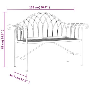 vidaXL Παγκάκι Κήπου Διθέσιο Μαύρο από Ατσάλι 128x44,5x88cm 1 τεμ.