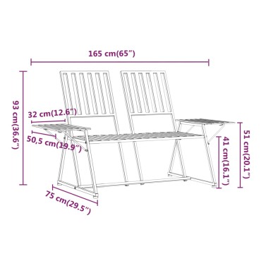 vidaXL Παγκάκι Κήπου Διθέσιο Μαύρο από Ατσάλι 165x75x93cm 1 τεμ.