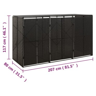 vidaXL Πλαίσιο για Κάδο με Ρόδες Μαύρο 207x80x117 εκ. Συνθ. Ρατάν