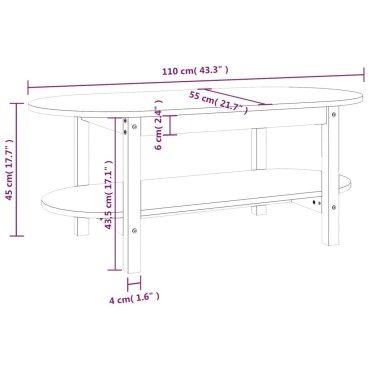 vidaXL Τραπεζάκι Σαλονιού Λευκό 110x55x45cm από Μασίφ Ξύλο Πεύκου 1 τεμ.
