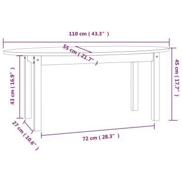vidaXL Τραπεζάκι Σαλονιού Λευκό 110x55x45cm από Μασίφ Ξύλο Πεύκου 1 τεμ.