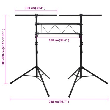 vidaXL Βάση Φωτισμού Μαύρη 238 x 115 x (180-300) εκ. Ατσάλινη