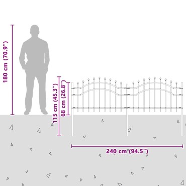 vidaXL Φράχτης Κήπου Woerden με Κορυφή Δόρυ Μαύρο 240x75cm Ατσάλι