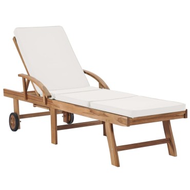 vidaXL Ξαπλώστρες Κρεμ από Μασίφ Ξύλο Teak με 2 τεμ. Μαξιλάρια