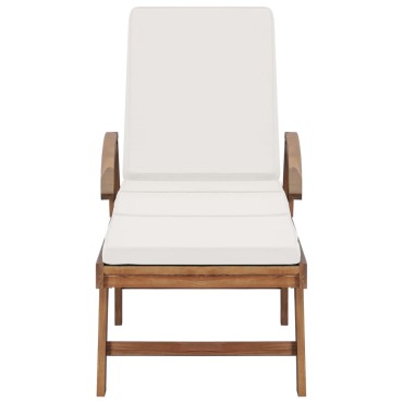vidaXL Ξαπλώστρες Κρεμ από Μασίφ Ξύλο Teak με 2 τεμ. Μαξιλάρια