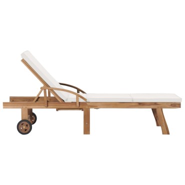 vidaXL Ξαπλώστρες Κρεμ από Μασίφ Ξύλο Teak με 2 τεμ. Μαξιλάρια