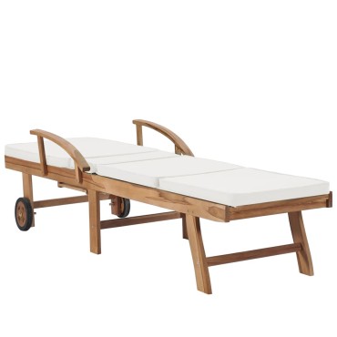 vidaXL Ξαπλώστρες Κρεμ από Μασίφ Ξύλο Teak με 2 τεμ. Μαξιλάρια