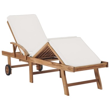 vidaXL Ξαπλώστρες Κρεμ από Μασίφ Ξύλο Teak με 2 τεμ. Μαξιλάρια