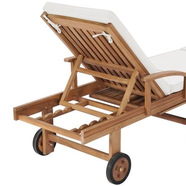 vidaXL Ξαπλώστρες Κρεμ από Μασίφ Ξύλο Teak με 2 τεμ. Μαξιλάρια