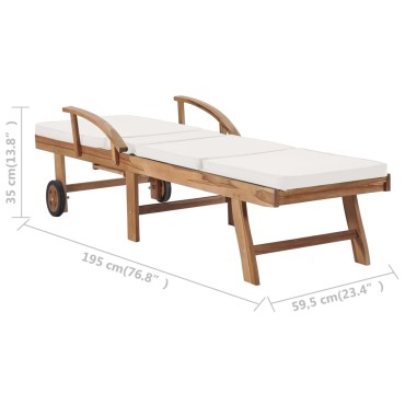 vidaXL Ξαπλώστρες Κρεμ από Μασίφ Ξύλο Teak με 2 τεμ. Μαξιλάρια