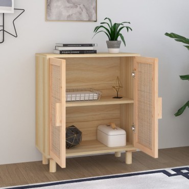 vidaXL Ντουλάπι Καφέ 60x30x70cm από Μασίφ Πεύκο & Φυσικό Ρατάν 1 τεμ.