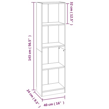 vidaXL Βιβλιοθήκη με 4 Ράφια Καφέ Δρυς 40x24x143cm Επεξεργ. Ξύλο 1 τεμ.