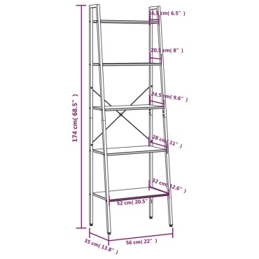vidaXL Ραφιέρα 5 Επιπέδων Ανοιχτό Καφέ & Μαύρο 56x35x174cm 1 τεμ.